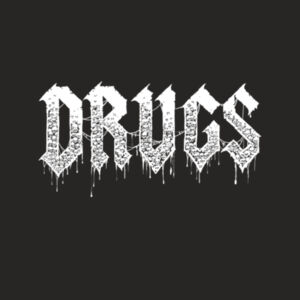 "DRUGS" hoodie (black tar black) Design